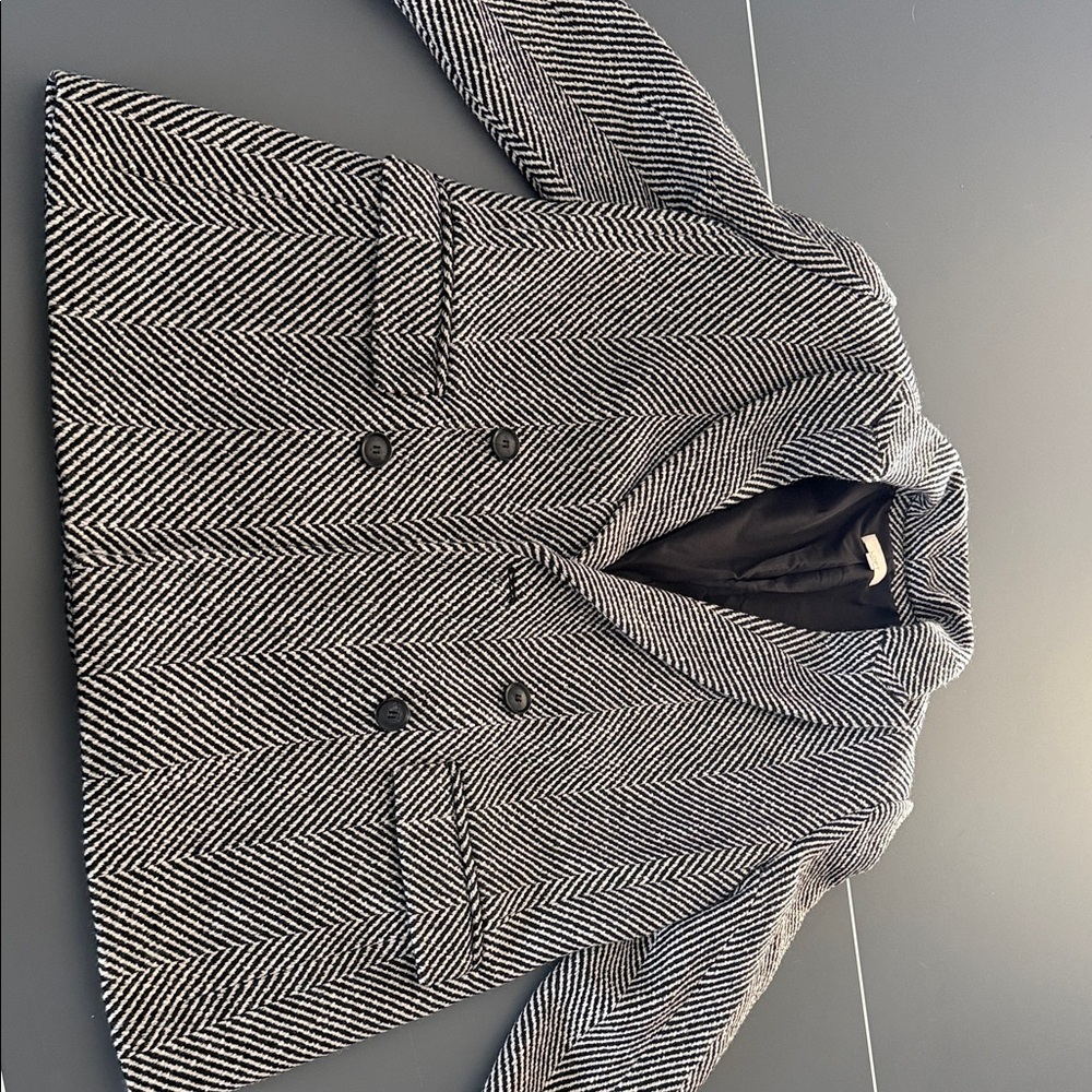 LOFT Black and White Herringbone Pea Coat